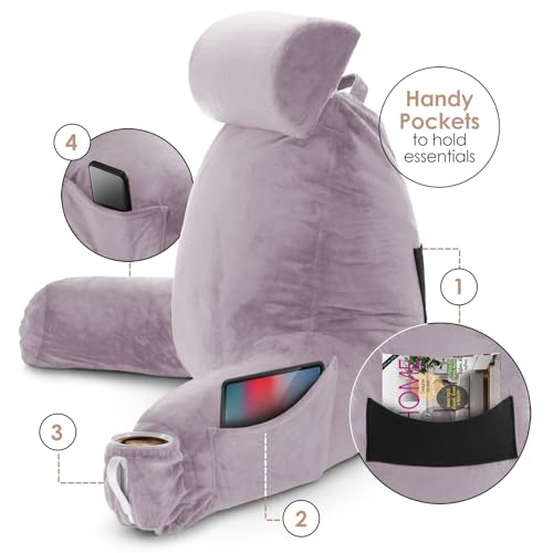Image of Nestl Reading Pillow with Shredded Memory Foam Includes 2 Neck and Lumber Support Pillows, Designed for Sitting Up in Bed and Couch, Back and Arms Adjustable Support for Adult & Teens, Dusty Purple