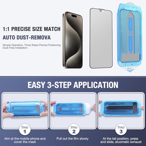 Image of 2-Pack Matte Screen Protector for iPhone 15 Pro Max 6.7-inch,9H Tempered Glass, Full Coverage, Anti-Fingerprint, Auto Dust-Elimination, No Bubble, Easy Installation