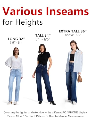 SEVEGO Women's 32"/34"/36" Tall Straight Leg Jeans Mid Waisted Stretchy Loose Denim Pants Casual Baggy Jean Trousers2