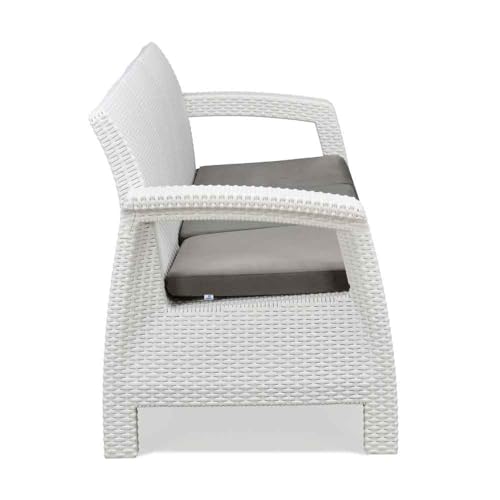 Image of Nilkamal Plastic Goa 3 Seater Balcony Sofa With Cushion | Indoor & Outdoor Furniture | Patio Chair Three Seater | Perfect For Gardens pool side cafes restaurants And Terraces Milky White & Grey