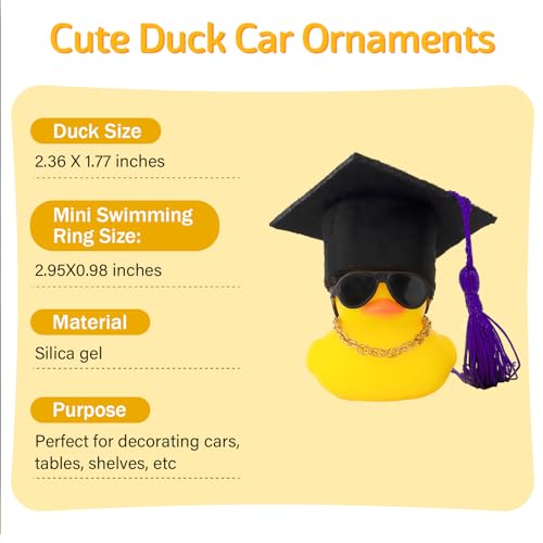 Image of wonuu Graduation Rubber Duck Car Ornament, Cool Car Dashboard Decorations, Funny Car Accessories for Graduation Gift, Purple