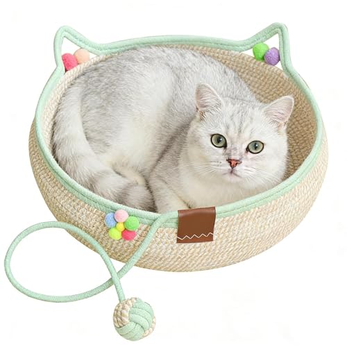 Cama para Gatos de Interior de Cesta Trenzada con Pelota y Rascador Tipo Cuna 8
