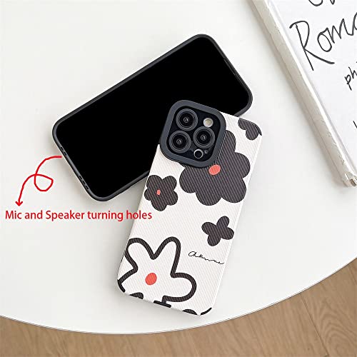 Fashion Cute Flower Pattern Phone Case For Apple Iphone 14 Pro Cover Faux Leather Silicone Protective Cases Compatible With Iphone 14 Pro 6.1 Inch - Beige #TOP3