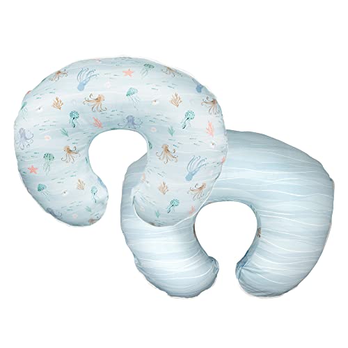 Image of Boppy Nursing Pillow Cover—Premium | Blue Ocean | Soft, Quick-Dry Microfiber Fabric| Fits Bare Naked, Original and Luxe Breastfeeding Pillow | Awake Time Only