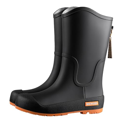 Botas de goma para mujer, botas de caña larga, impermeables, antideslizantes, con cremallera, botas de trekking ligeras, cómodas botas de lluvia para el trabajo al aire libre, pesca, Negro , 40 EU