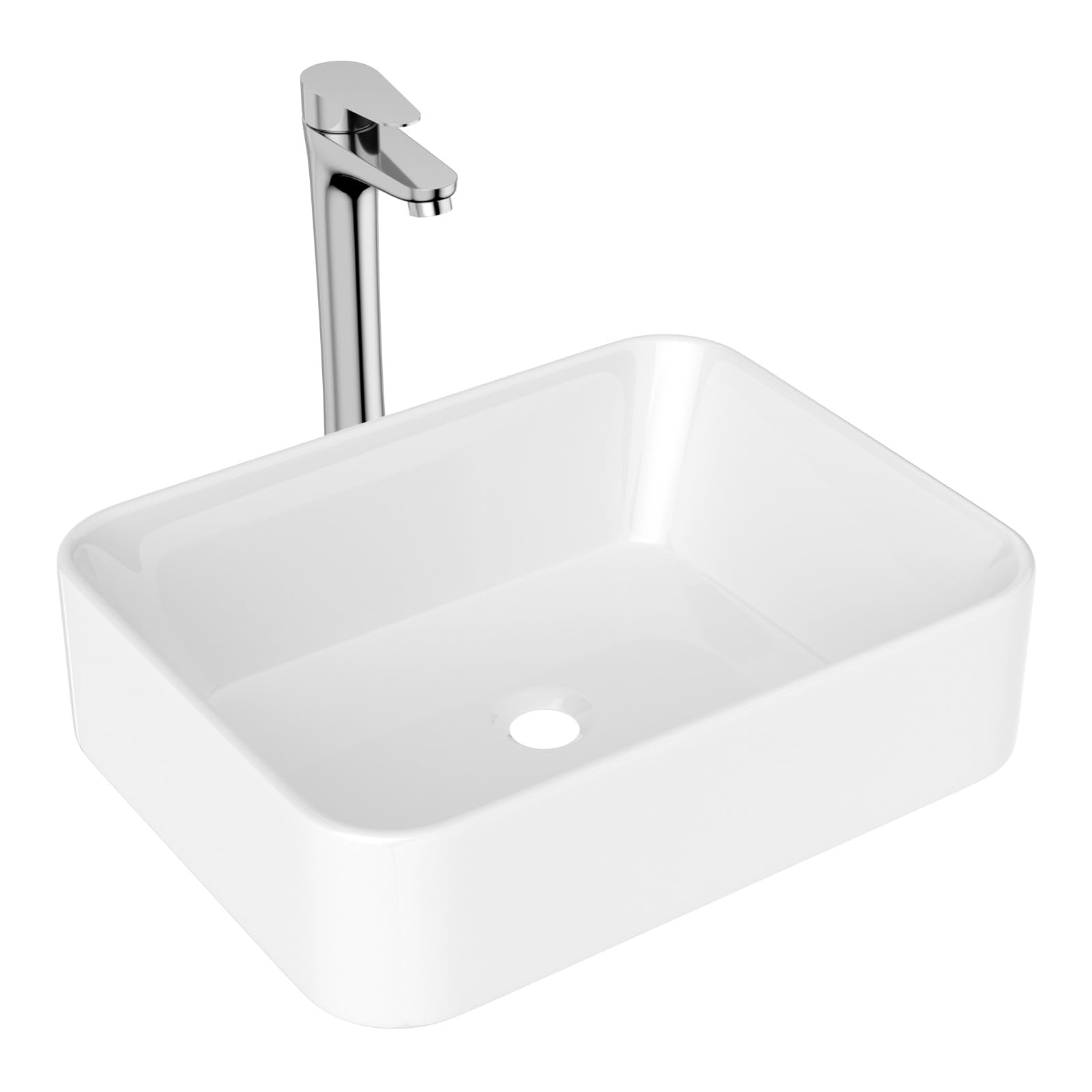 Photo 1 of Lordear Bathroom Sink With Faucet Combo 19"x15" Rectangle Vessel Sink With Chrome Faucet Modern Above White Porcelain Ceramic Vessel Vanity Sink Art Basin& Chrome Single Lever Faucet