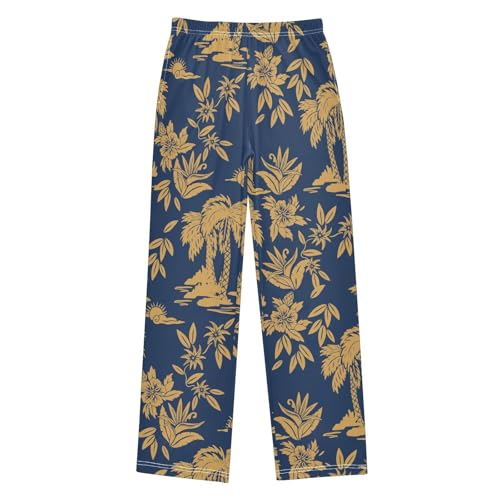 Golden Palm Tree Boys Long Pants Soft Trousers Elastic Waist Kids Lounge Bottoms with Pockets S-XL
