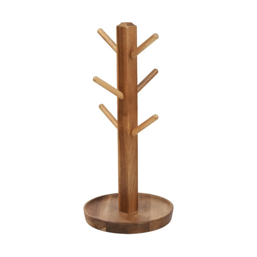 CTRLZS Wooden Mug Holder, 6-Hook Coffee Cup and Teacup Holder, Kitchen Storage with Stable Base