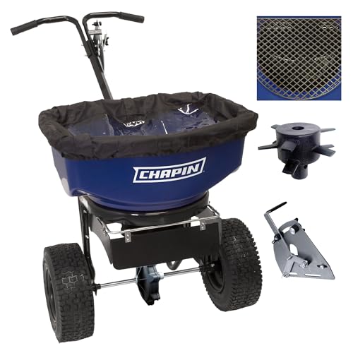 Chapin USA 82088 80-Pound Made in USA Commercial Sure Spread Salt and Ice Melt Walk Behind Spreader with 360-degree Baffles, Enclosed Gear System and Includes Cover and Salt Grate, Blue by Chapin International - Used condition - US$196.16