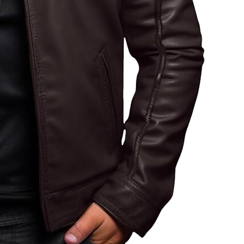 Men's Solid Color Leather Jacket Casual Zip-up Motorcycle Leathers Jackets Stand Collar PU Car Coat4