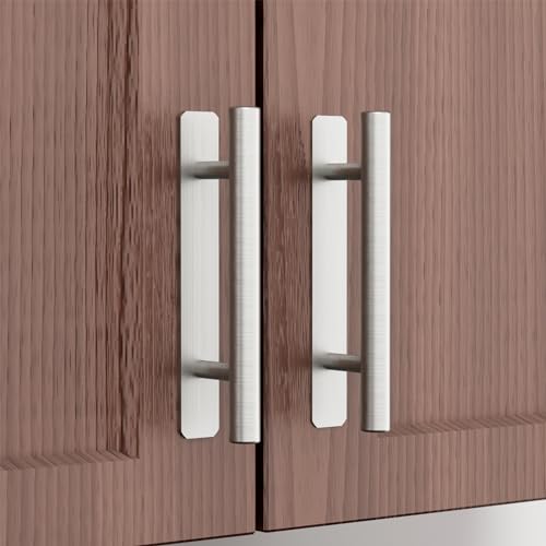HOMOTEK 4 Pack Self-Adhesive Sliding Closet Door Handles Instant Self-Stick Cabinet Drawer Handles, Stick-On Kitchen Cabinet Pulls Furniture Handles- 5 Inch, No-Drill,Brushed Stainless Steel