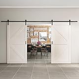  Schulte porte coulissante en bois, 205x215cm, double porte intérieure pleine, porte de grange, chêne, oak blanc, système ouvert noir -Softclose