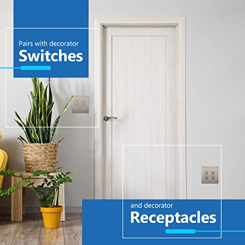 Image of LIDER Decorator Switch Cover, Screwless Wall Plate, Mid-Size 2-Gang 4.88 inch x 4.92 inch, LSWP-32M-BNK, UL Listed, Thermoplastic, Brushed Nickel, 1-Pack