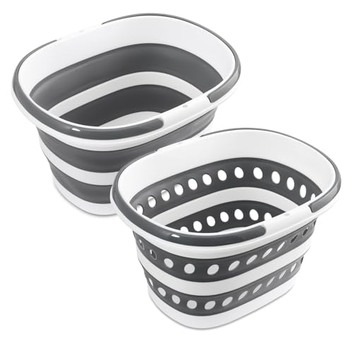 Paquete de 2 cubos plegables con asas de 4.2 galones, cesta plegable para la ropa sucia, cubo de fregona, cesta plegable resistente y cubo pequeño organizador portátil para ahorrar espacio