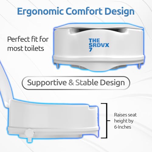 Image of Portable Lightweight Plastic Toilet Commode Seat Raiser Elevator Extension with lid cover Ideal for Handicap, Knee Patients, Old Senior Citizen (White, Size: 6 Inch with Lid)