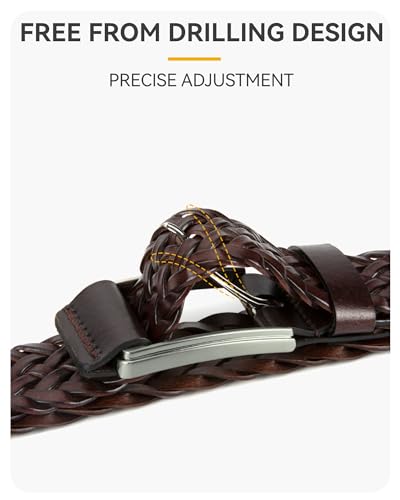 Image of CHAOREN Mens Braided Woven Leather Belt 35MM - Built to Last, Snug Fit | Fully Adjustable, Break-Resistant, Casual-Elegant Vibe, Versatile for Golf, Jeans & Dress, Gift Box