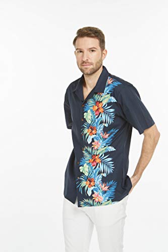 Hawaii Hangover Men's Hawaiian Aloha Premium Cotton Shirt Orchid Paradise in Navy4