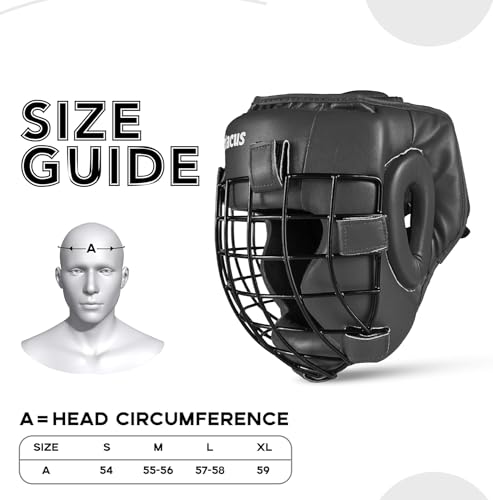Victorbudo Boxing Headgear, Removeable Face Grill Headgear Boxing Sparring Grappling MMA Gear, Martial Arts Boxing Equipment for Competition, and BJJ Training Headgear for Men (Black, Large)