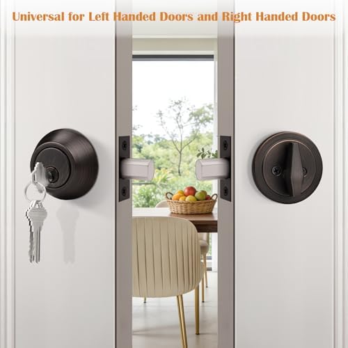 Probrico 2 Pack Keyed Alike Single Cylinder Deadbolts Oil Rubbed Bronze (Combo Packs), Deadbolt Door Locks with 3 Keys Anti-Theft Interior& Exterior Door Hardware (Entrance Lock and Front Door) - 2