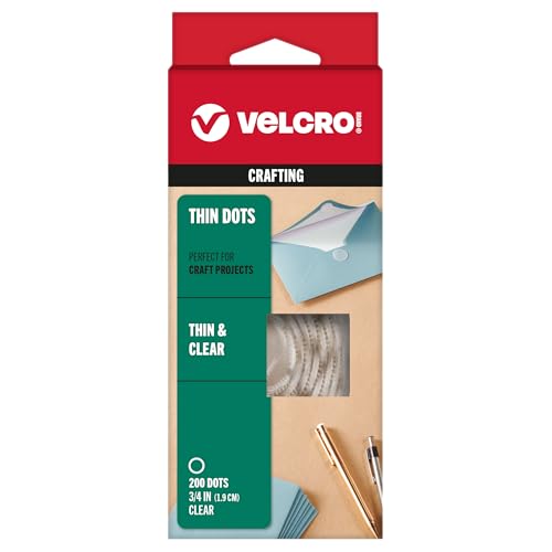 VELCRO Brand Thin Clear Dots with Adhesive | 200Pk | 3/4" Circles | For Crafting School Projects, Home and Office Organization | Low Profile Design