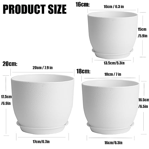 PROFIKLA 20cm, 18cm, 16cm Plastic Plant Pots, Plant Pots with Drainage Holes and Saucers, A Set of 3 Flower Pots - Image 3