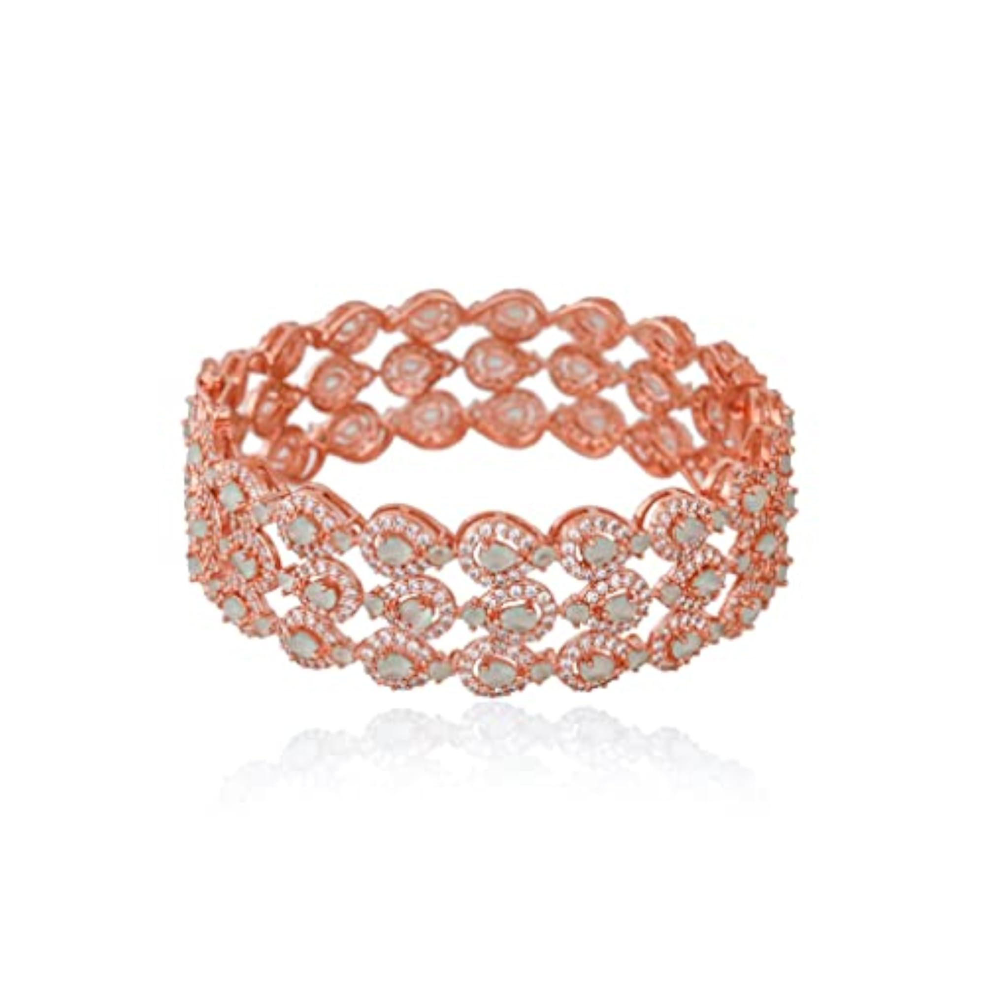 Women's Rose Gold Plated American Diamond Kada Bracelet Set