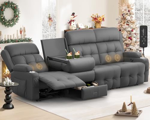 Reclining Couch, 113" PU Leather Sofa Recliner Massage - 4