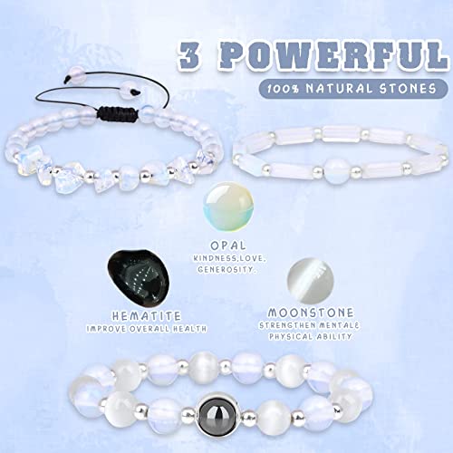 Risyfjew Natural Gemstone Healing Bracelets For Women Crystals Stone Beaded Bracelet Stress Anxiety Relief Moonstone Opal Stretch Jewelry Gift For Women #TOP3