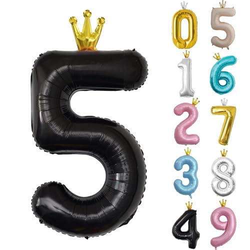 Zahl 5 Luftballon Schwarz, 101cm Riesen Zahlenballon Nummer 0 1 2 3 4 5 6 7 8 9 10 16 18 21 30 40 50 60 70 80 90 100, 40 Groß Folienballons für Hochzeit Jubiläum, Geburtstagsballons Party Dekoration