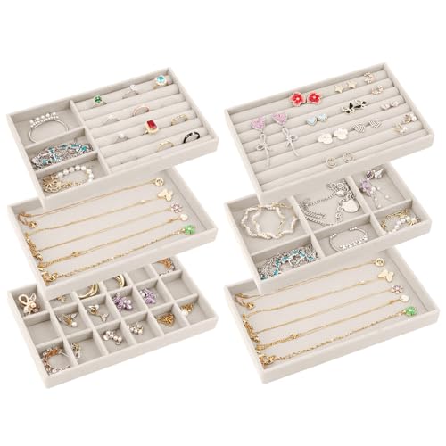 talifoca 6 Pcs Organizador De Joyas,Organizador Joyas Cajones,Apilables Bandeja Joyas,Organizador de Joyería de Terciopelo Para Guardar y Exhibir Aretes, Collares