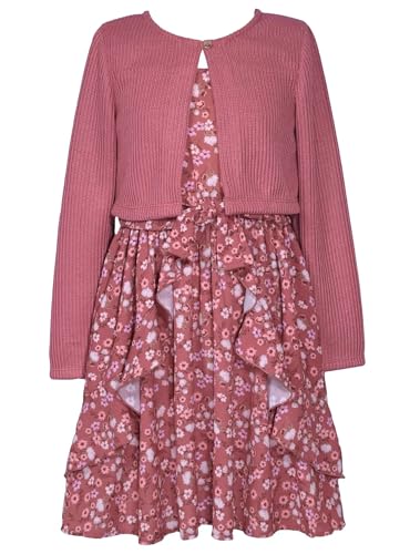 Bonnie Jean Girls 7-16 Crepe Cascade Dress Knit Cardigan
