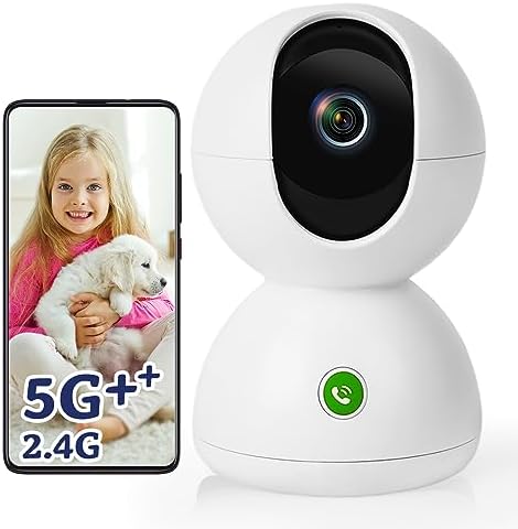 2.5K 2.4/5GHz Indoor Security Camera Wireless WiFi Pet Camera Baby Monitor 360° Camera Surveillance Interieur for Dog Home with Phone App,One-Touch Calling,Motion Tracking,Color Night Vision, 2-Way Audio