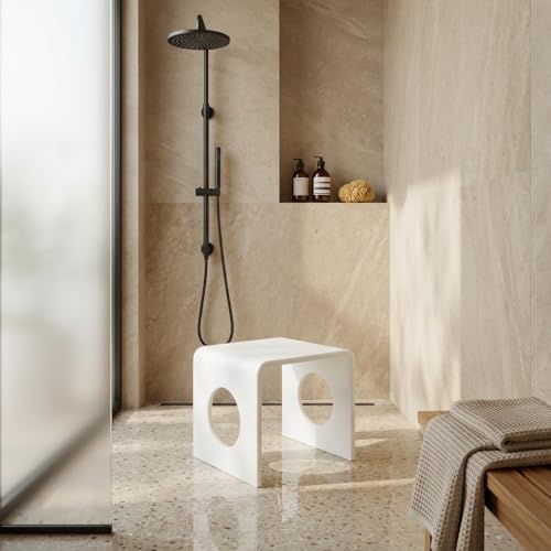 Image of Premium 15mm Thick Acrylic Bathroom Stool, Heavy Duty Multipurpose Sitting Patla for Shower and Home Rust Free Modern Home Decor Seat, 12x15x12Inches (Matt)