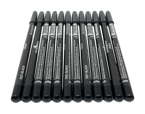 12 pcs Italia-Deluxe Ultra Fine Eyeliner, Creamy, Long Lasting, High Pigmented Pencil (1001 BLACK)