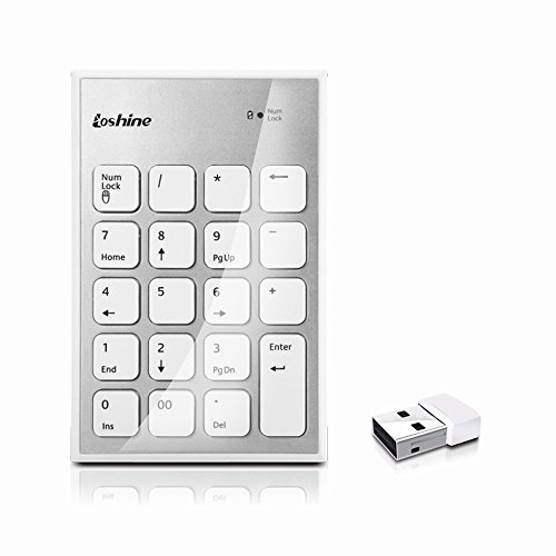 Hi-azul Teclados Numéricos Inalámbrico, Mini Numpad 2.4G Portátil Delgado Teclado Numérico del Teclado Numérico para Laptop Desktop PC Notebook, Tamaño Completo 19 Teclas (Plata)