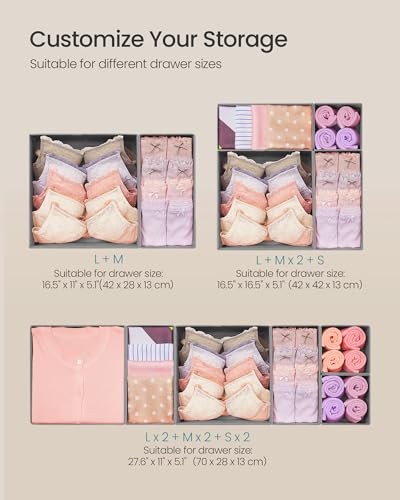 SONGMICS Drawer Organizer, Dresser Drawer Organizers, Set of 12, Foldable Fabric Storage Bins for Socks, Underwear, Bras, Ties, Scarves, Dove Gray URDZ006G02 - Image 6