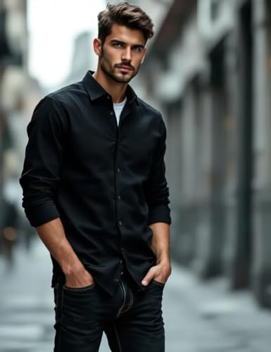 Image of Glowic Men's Plain Casual Shirt | Cotton Soft & Breathable Fabric | Full Sleeve Comfort Fit Stylish Solid Shirts for Office