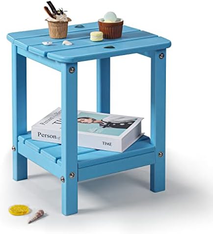 LovoIn Adirondack Table Outdoor Side Table Rectangular, Easy-Maintenance & Weather-Resistant Poly Lumber End Tables for Porch, Garden, Lawn, Indoor Outdoor Companion (Pool Blue)