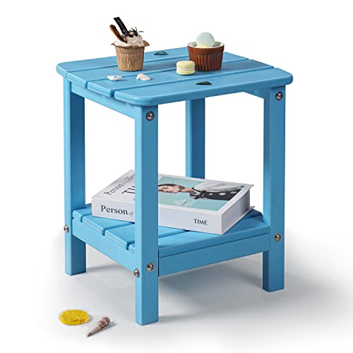 Lovoin Adirondack Table Outdoor Side Table Rectangular, Easy-Maintenance & Weather-Resistant Poly Lumber End Tables For Porch, Garden, Lawn, Indoor Outdoor Companion (Pool Blue) #TOP26
