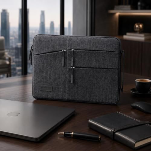 Image of MoArmouz 16 inch Laptop Sleeve Case for Men & Women, Water Resistant Laptop Bag with Handle & Accessory Pockets, Protective Briefcase for MacBook Pro, MacBook Air & Laptops, Grey