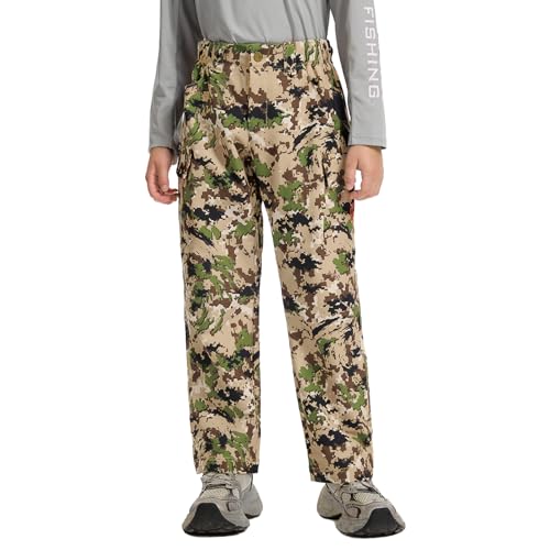 BASSDASH Invis Kids Youth Stretch Hunting Pants Water Resistant Breathable Camo Cargo Fishing Pant