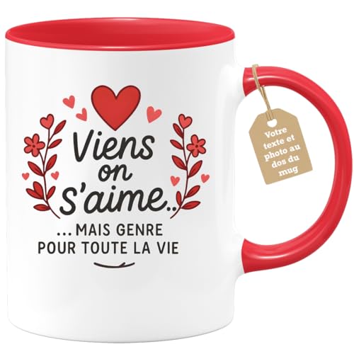 quotedazur Café-Croissant - Mug Saint-valentin Coeur - Tasse Romantique Idée Message Viens On S'aime Homme Femme - Cadeau Original Pour Couple Amoureux Petit...