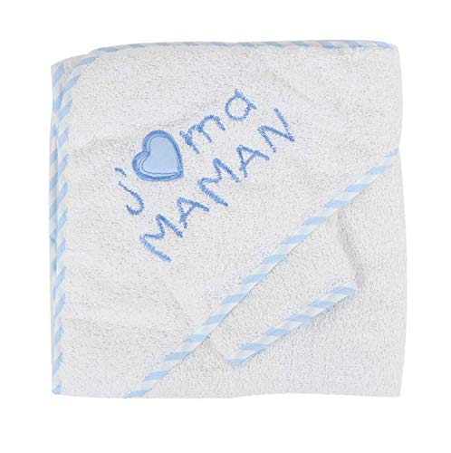 NOSBEBES® Serviette Cap Sortie de bain bébé idée cadeau naissance bébé maternité ou idée annonce de grossesse (BLANC-BE-JM)