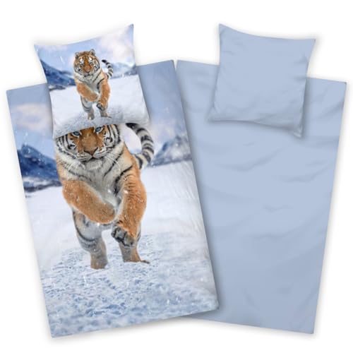 Aminata kids - Biber Bettwäsche 135x200 Tiger für Jungen und Mädchen,...