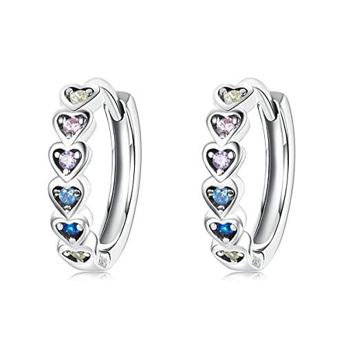 Boucles d'oreilles cœur argent et zircons multicolores, le cadeau idéal fille