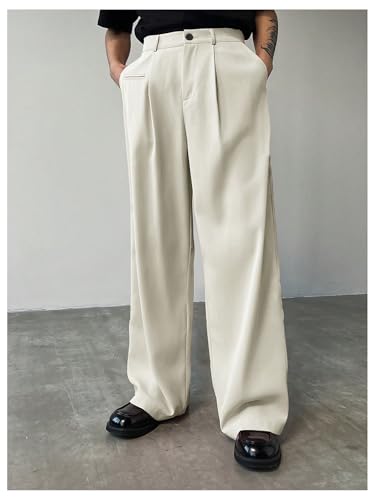 SHENHE Men's Pleated Low Waist Suit Pants Office Work Wide Leg Loose Long Pants with Pocket3