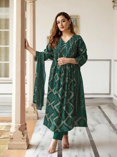Image of ANNI Designer Women's Rayon Viscose Anarkali Printed Kurta with Pant & Dupatta