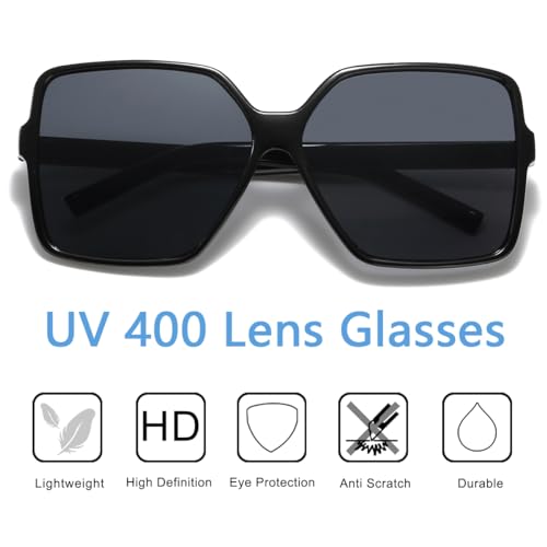 Women's Chic Square Oversized Sunglasses Big Large Wide Fashion Shades for Women Men 100% UV Protection4