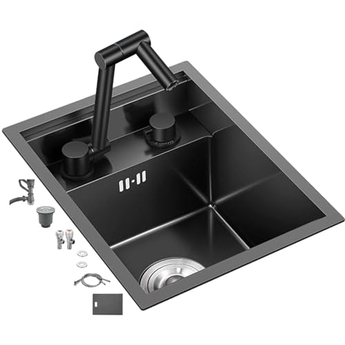 OIJKLA Fregadero de Cocina Oculto Negro con Tapa Fregadero de Barra de Acero Inoxidable Grifo Plegable Fregadero bajo encimera Fregadero de Esquina de café (39x43cm) (Un Color 32x43cm)