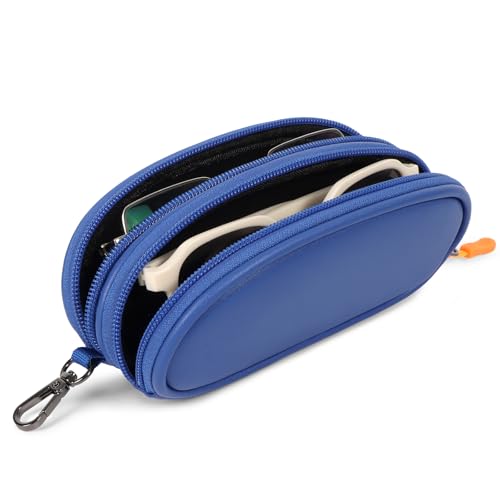 Image of Double Eyeglasses Case Soft Portable Zipper Sunglasses Pouch with Keychain Clip for Men Women